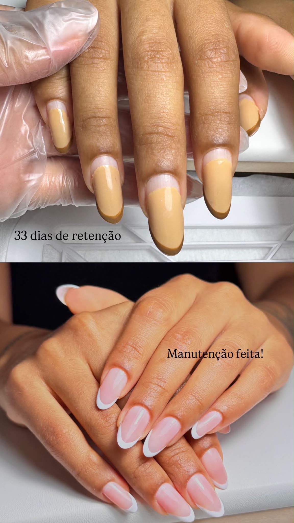 Unhas em manutenção com francesinha branca